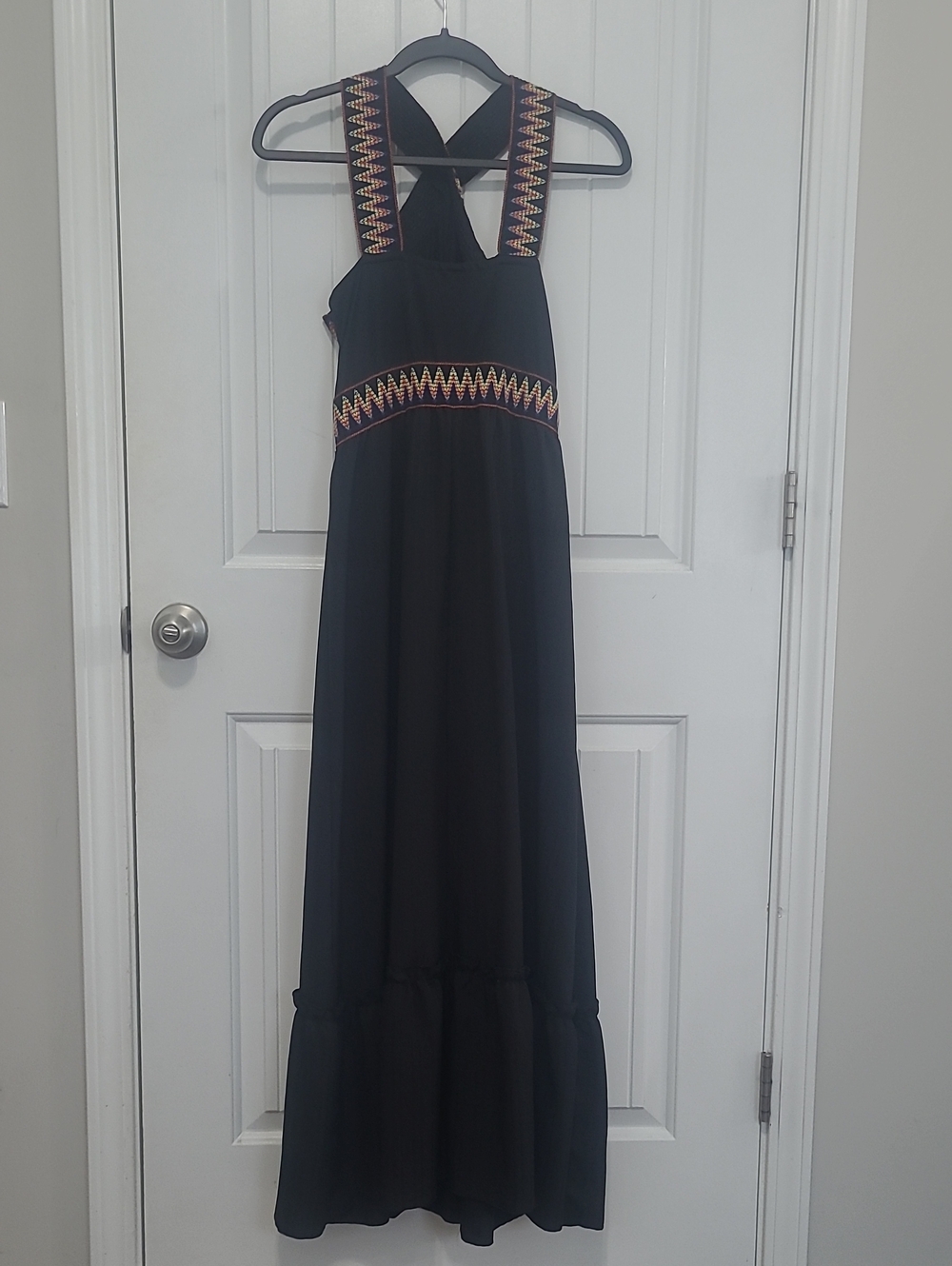 SHEIN Black Maxi Dress with Colorful Embroidered Trim